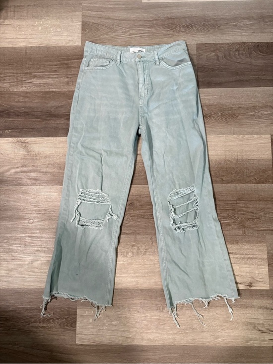 Vervet Denim - Light Green Distressed Wide-Leg Women's Jeans